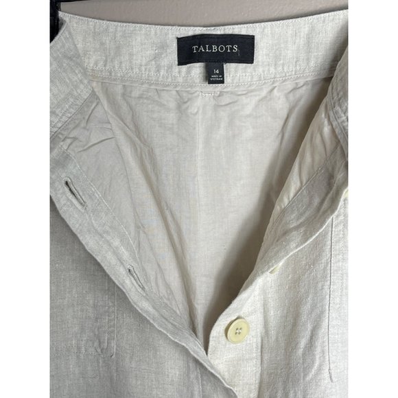 Talbots Linen Maxi Skirt Beige Button A-line Pockets Belt Loops Lined Womens 14 - Picture 8 of 9